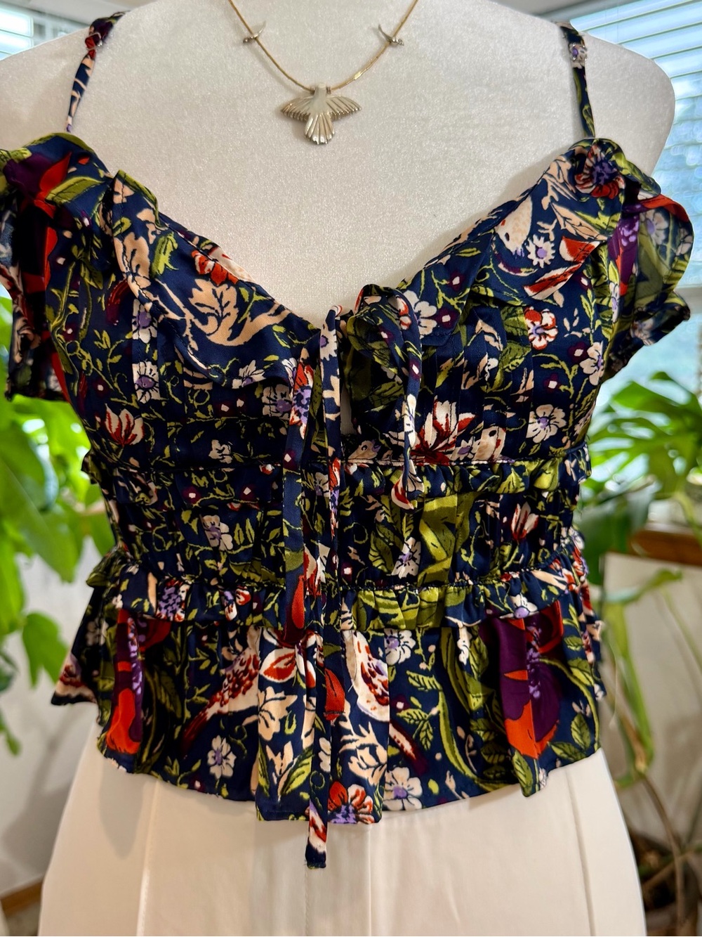 Anthropologie Lyrebird Floral Tie Front Crop Top Blue Boho Blouse Size S - Picture 7 of 13